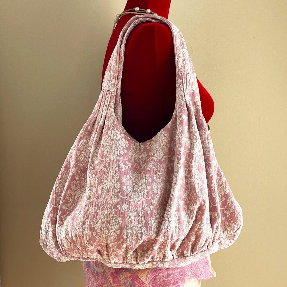 House Purse Day Bag Travel Bag Clay Pink White Damask Large Hobo Bag - Picture 7 of 14